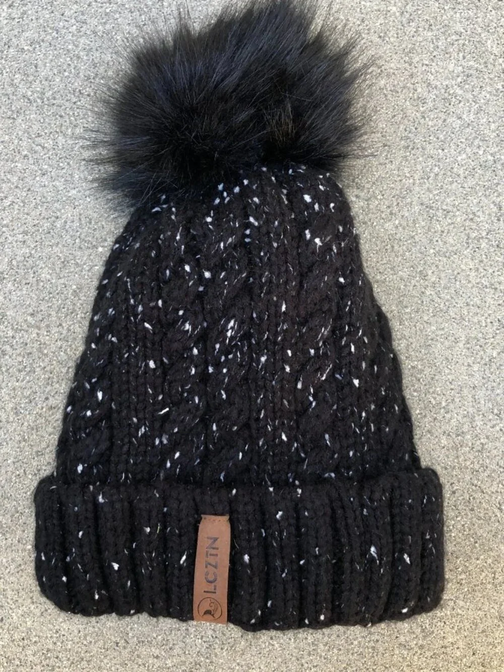 LCZTN Pom Fleece Lined Beanie Women's Cuffed Black Sherpa Hat Cap